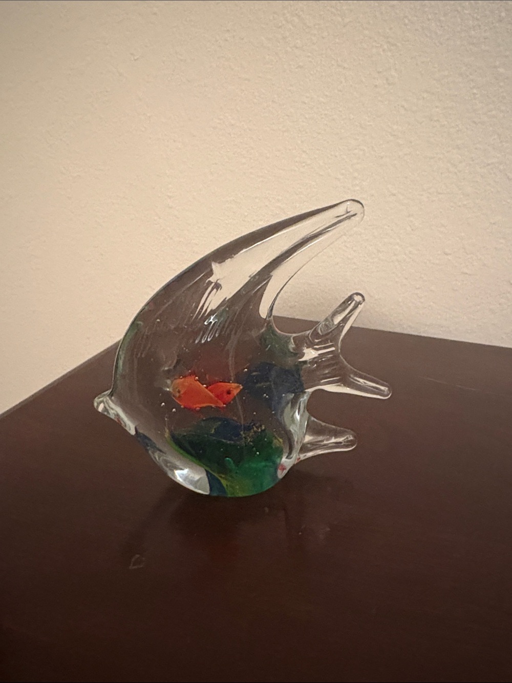 Clear Glass Angelfish Ornament with Orange Accent - Pets Fish Decor paperweight